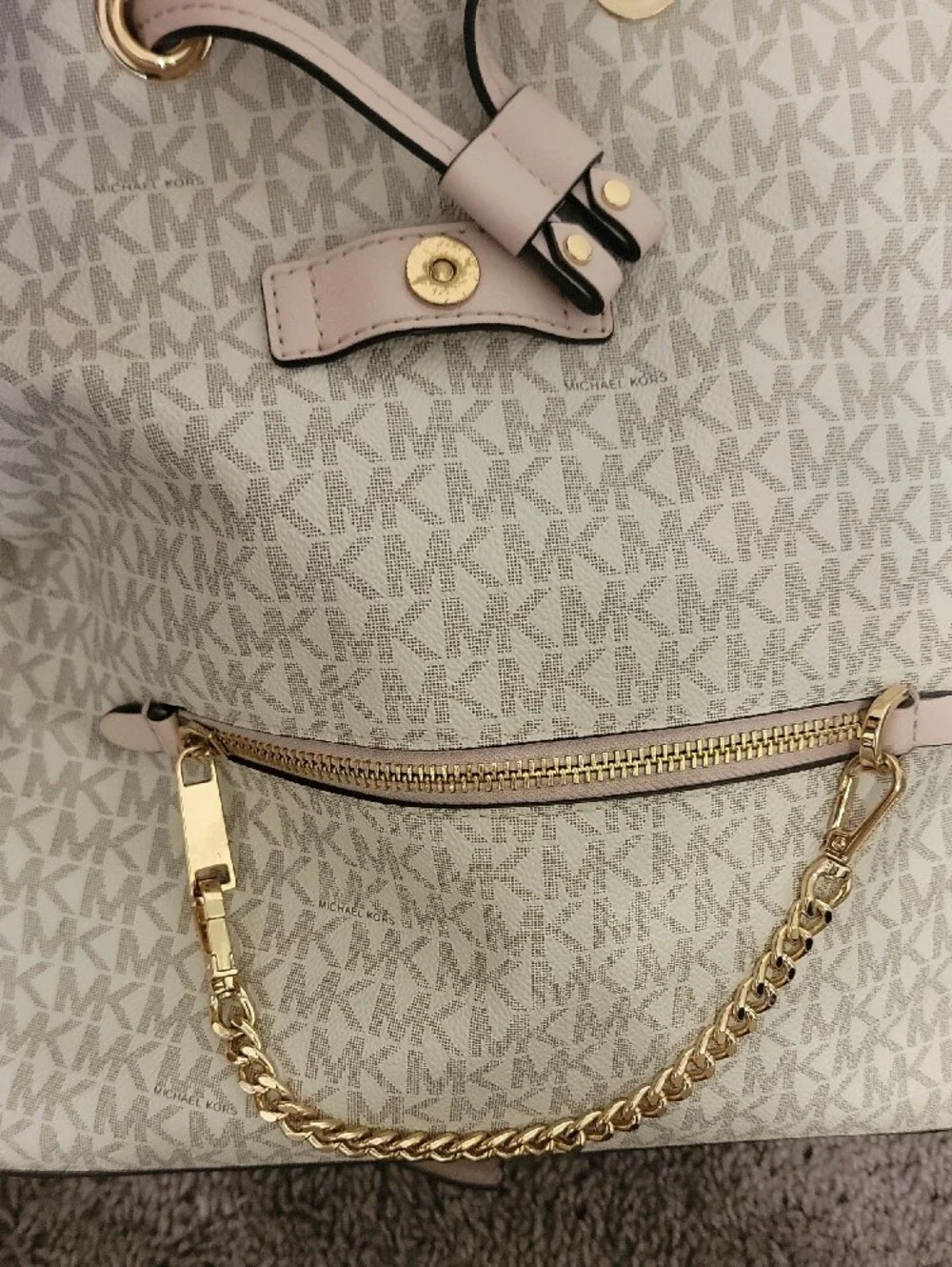 Michael Kors Cream MK Logo Backpack with Soft Pink Trim